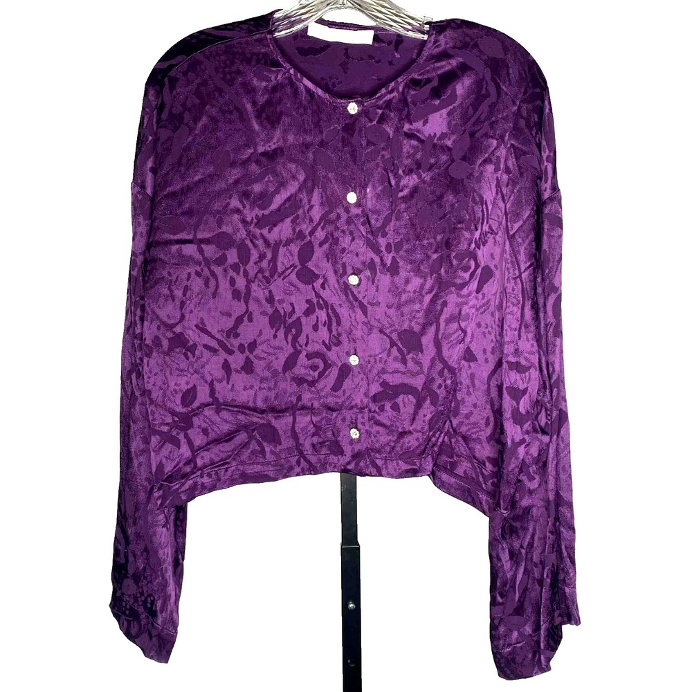 ZARA women's Button Down Blouse cropped Long Sleeve Purple paisley whimsigoth